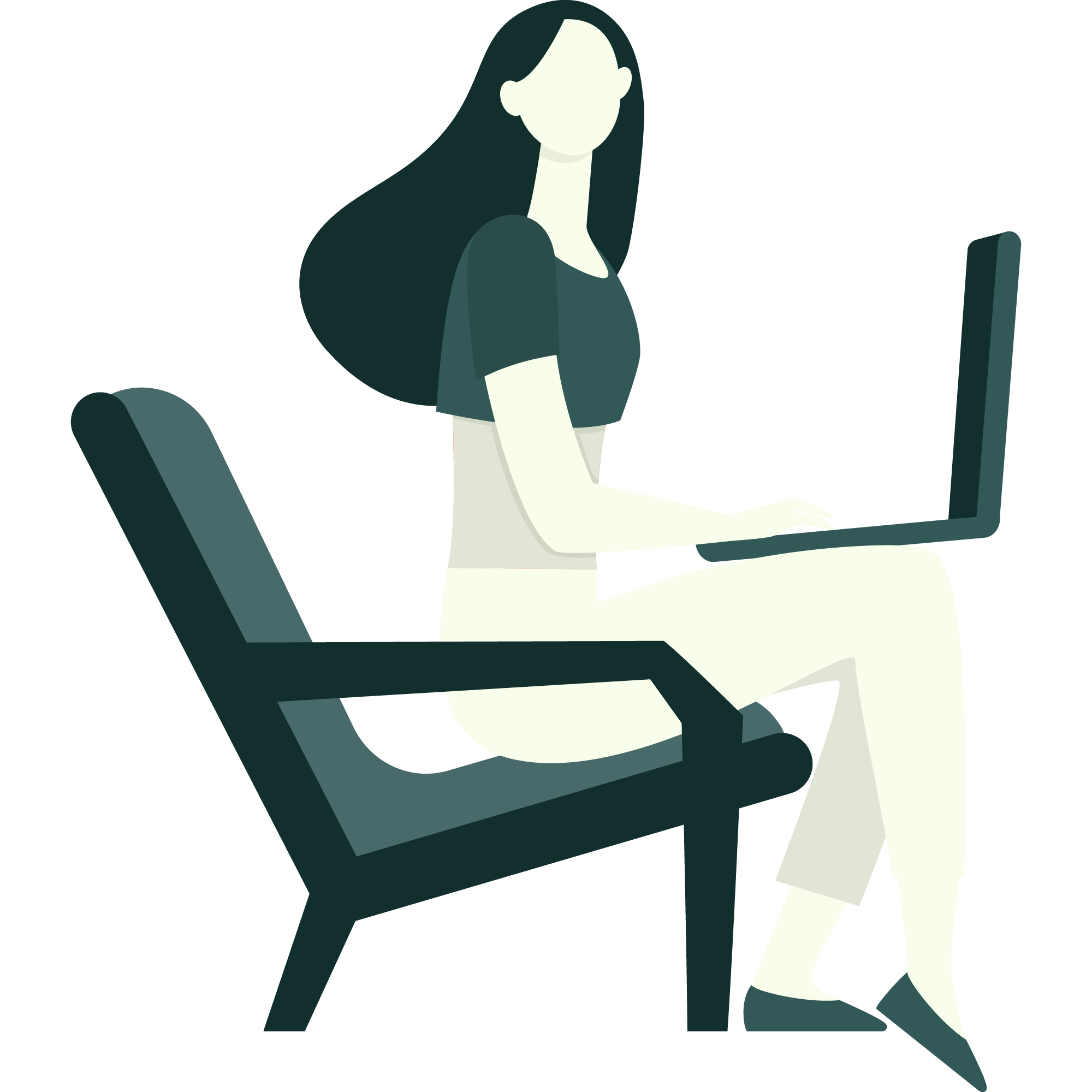Grüne Illustration von Frau am Computer