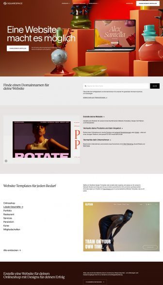 Screenshot von der Startseite von Squarespace.