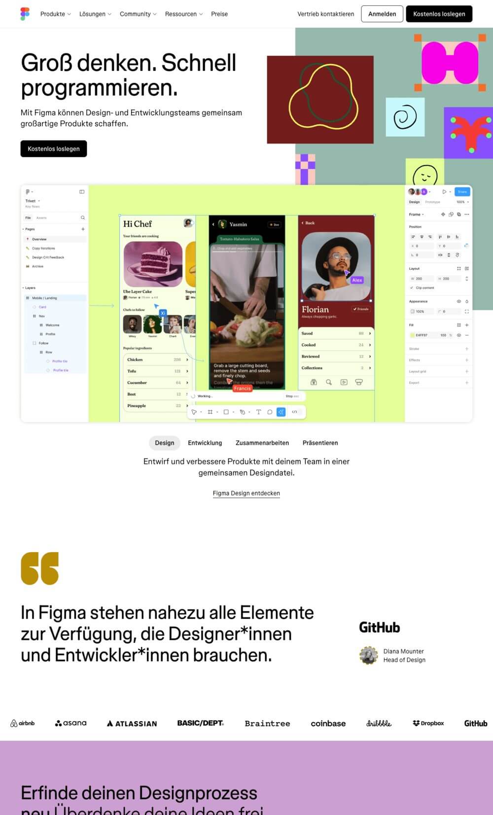 Screenshot von der Startseite von Figma.